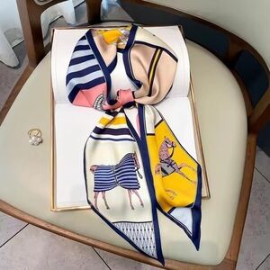 Elegant Multicolor Silk Scarf with Horse Design